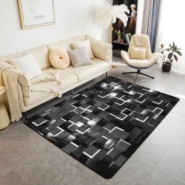 Imagem de Feelyou Tapetes cinza e preto para sala de estar quarto 3x5 tapete geométrico claro para decoração de crianças, meninos, conjunto de tapetes decorativos, estilo moderno, tapete interno