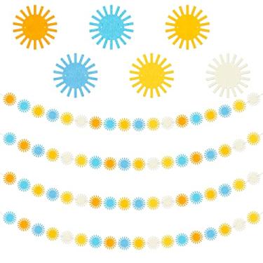 Imagem de G1ngtar 4 peças retrô boho sol sol guirlanda de feltro artificial Here Comes The Son Hippie String Banner Primeira Viagem ao redor do Sol Boêmio Decoração Estética para Interior Externo Chá de Bebê Aniversário