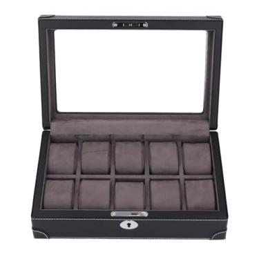 Imagem de Caixa organizadora para relógios, caixa para relógios com 10 compartimentos, janela de vidro transparente, couro de superfibra, forrada com veludo macio e leve para exibir