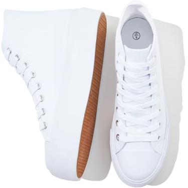 Imagem de FRACORA Tênis feminino de lona de cano alto branco e preto com cadarço, Branco natural, 41