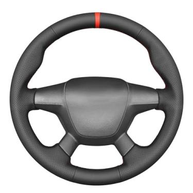 Imagem de MEWANT Capa de volante preta costurada à mão para Ford Focus 2012-2014 / Escape 2013-2016 / C-MAX 2013-2018 Acessórios de volante para Ford Focus