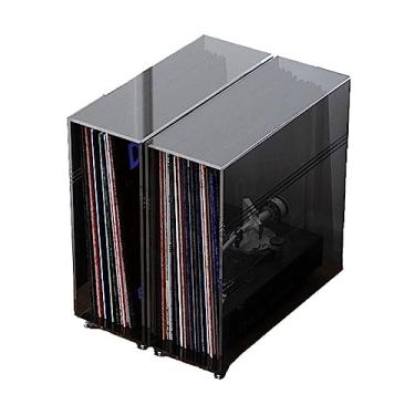 Imagem de LICONG-2019 Suporte de CD de vinil, caixa de armazenamento de discos de mesa com pés de aço inoxidável, suporte de disco de vinil acrílico de grande capacidade para armazenamento de discos