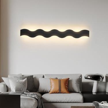 Imagem de Luminária de parede interna Mondern Linear Wave Style Wall Sconce LED Long Minimalista Criativa Interior Luminária de parede Metal Acrílico Preto Sala de estar Iluminação de parede Escada Co