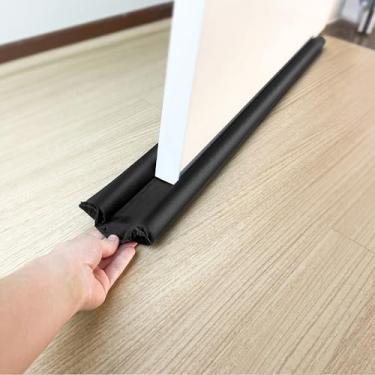 Imagem de Protetor Veda Porta Duplo Rolinho Impermeável Tradicional – Proteção Contra Poeira e Insetos - Isolamento Acústico - 80cm Preto