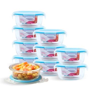 Imagem de Kit 10 Potes de Vidro Redondo com Tampa Hermética 400ml (Azul)