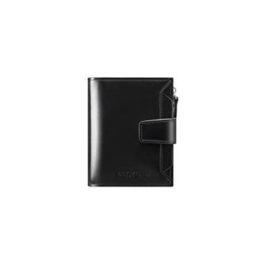 Imagem de Carteira masculina de couro genuíno para cartão de crédito e débito com bloqueio de RFID, dobrável, grande capacidade, bolso para moedas, 16 compartimentos para cartões, janela removível para