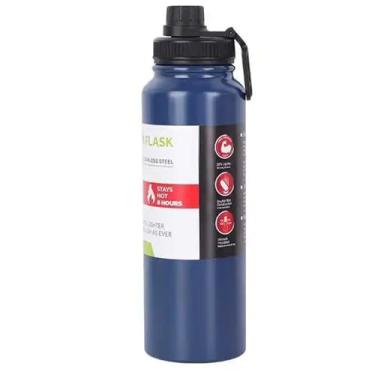 Imagem de Garrafa Térmica de Aço Inox de Água com Parede Dupla Inoxidável Isolamento a Vácuo Para Academia Treino 8 horas Quente e 18 horas Frio 800ml, Antivazamento Esportes Azul Marinho (Azul)