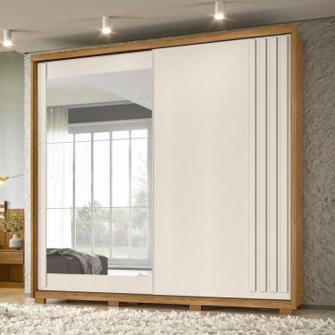 Imagem de Guarda Roupa Casal com Espelho 2 Portas Correr 3 Gavetas Dhara Freijó/Off White