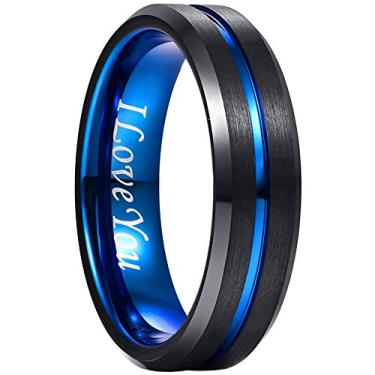 Imagem de NUNCAD Anel de tungstênio para homens e mulheres 4/6/8/10 mm preto/azul/ouro/ouro rosa/prata sulco bordas chanfradas gravadas I Love You, tamanho 4 a 17, 13.5, Carboneto de tungstênio, Sem