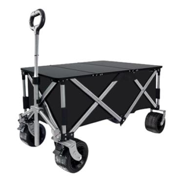 Imagem de carroça Carrinho de vagão com rodas dobrável utilitário carrinho de praia vagão para acampamento com alça ajustável grande capacidade dobrável