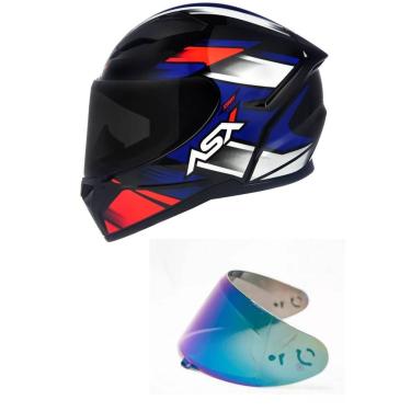 Imagem de Capacete ASX City Start Preto Vermelho e Azul Mais Viseira Camaleão