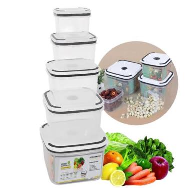 Imagem de Kit 5 Potes Herméticos Plástico 350ml A 2300ml Tampa Vedação - Bmax