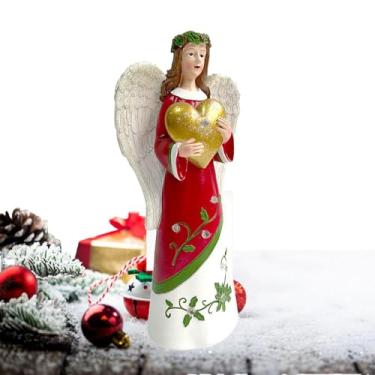 Imagem de Estatuetas de anjo de Natal | Estátua de resina para decoração de casa, estatueta de decoração de Natal, decoração de mesa de 30,5 cm, escultura iluminada para casa de fazenda interna