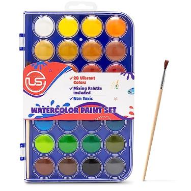 Imagem de Conjunto de tinta aquarela, 28 cores de tinta de aquarela lavável, inclui paleta de aquarela e 1 pincel. Ótima tinta infantil para aquarela