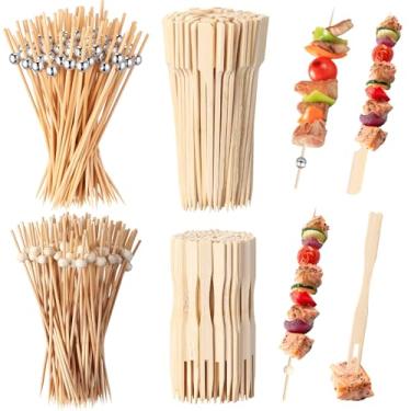 Imagem de Chengu 400 palitos de coquetel, palitos de 12 cm para aperitivos, espetos chiques de bambu para coquetéis, palhetas de comida de bola de bambu para bebidas, alimentos cozidos, churrasco, festas,