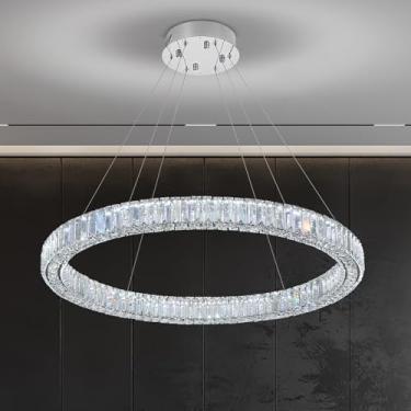 Imagem de Flashing God W32'' Moderno Led Lustre De Cristal Anel Lustre Grande Luminária Pendente De Luxo Lustres De Teto Alto Para Escadaria Hall De Entrada Hall De Entrada Sala De Estar