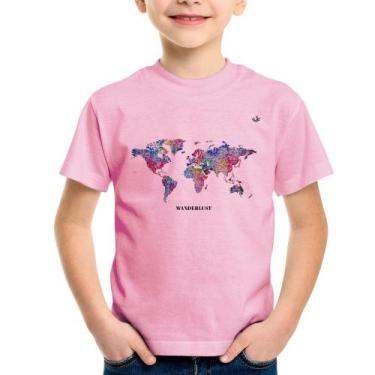 Imagem de Camiseta Infantil Mapa mundi mosaico - Foca na Moda, Rosa bebê, 14