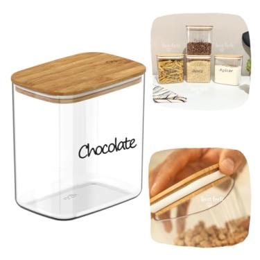 Imagem de Pote Hermético Tampa De Bambu 1,5L Porta Mantimentos Potes Para Alimentos Acrílico e Bambu (Chocolate)