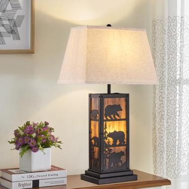 Imagem de Wellmet Abajur De Mesa Estilo Fazenda Preto, Abajur De Cabeceira Com 2 Luzes Para Sala De Estar, Abajur Vintage De 27,5 Pol. De Altura, Abajur De Mesa Com Controle De Toque E Abajur Para Quarto, Esc