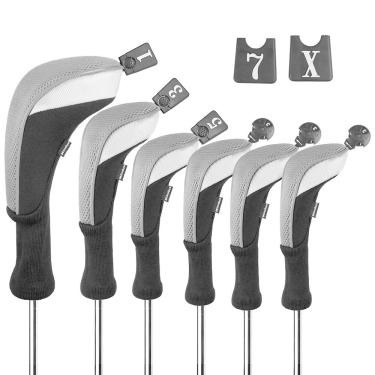 Imagem de Conjunto de capas de cabeça para clube de golfe Andux Long Neck, 6 peças (preto/cinza)
