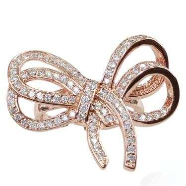 Imagem de Anel Feminino Laço Cravejado com Zircônias, Banho Ouro Rosê, Prata 925