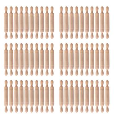 Imagem de LOGOFUN 72 mini rolos de massa para artesanato, pequenos rolos de madeira para crianças, modelos de rolo de massa de madeira para assar, acessórios de casa de bonecas, 4 cm