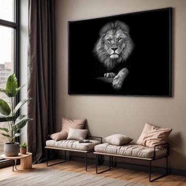 Imagem de Quadro com Moldura Sala Quarto Leão Preto e Branco Olho Verde Decorati