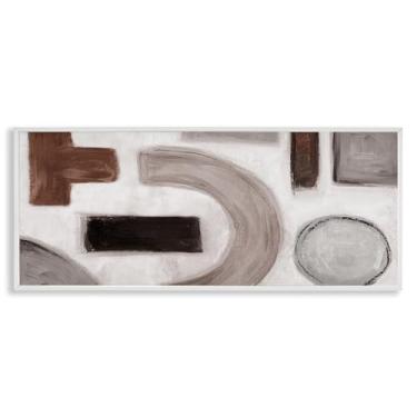 Imagem de Stupell Industries Design de arte de parede giclée emoldurado branco com formas geométricas Boho por Emma Peal, 61 x 25 cm