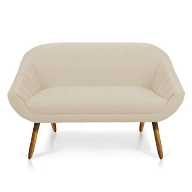 Imagem de Namoradeira Giovana 02 Lugares Linho Grosso Bege A19 Pés Palito Castan