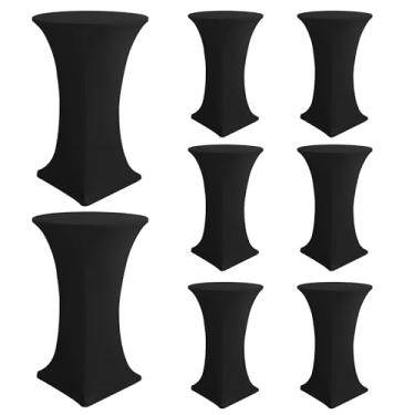 Imagem de Enjoyidea Capas de mesa de coquetel - toalhas de mesa redondas de elastano de cano alto, pacote com 8, 81 x 109 cm - toalha de mesa alta preta elástica para pub, bistrô, festa highboy, evento,
