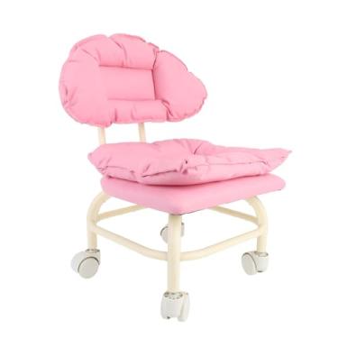 Imagem de Disas Rolantes Rosa Com Encosto, Cadeira Giratória de 360 ​​° Com Rodas, Fezes Portáteis Ergonômicas para Escritório Em Casa, Salão, Spa, Garagem e Creches