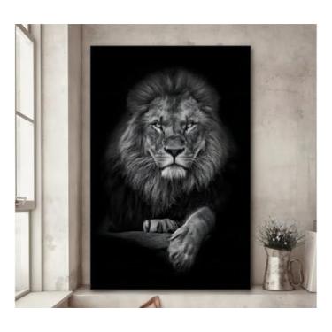 Imagem de Quadro Decorativo 100x70 Leão Preto E Branco Judá Grande Impresso em Tela Canvas