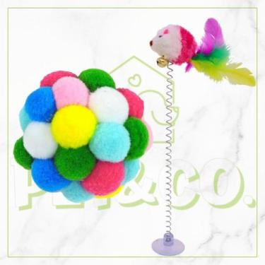 Imagem de Brinquedos para Gatos Monte seu Kit Bola Sino Pelúcia e Mola Maluca - 