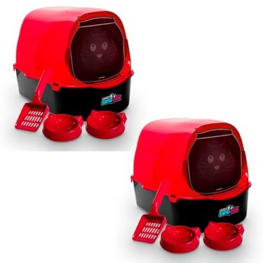 Imagem de 2 Banheiro Sandbox Fechada Caixa Areia para Gato Grande - Jelplast (Vermelho)
