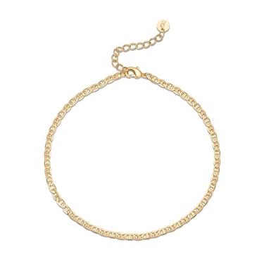 Imagem de PAVOI Tornozeleiras femininas de corrente banhada a ouro 14K - Pulseira de tornozelo minimalista com corrente de elos - Tornozeleiras de ouro delicadas para mulheres - Presentes modernos de joias de