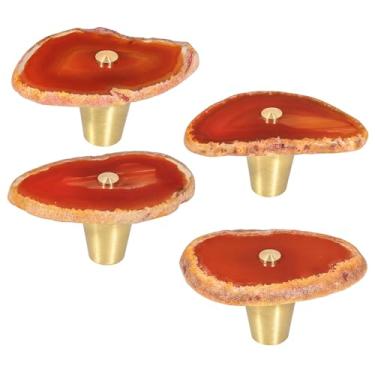 Imagem de Rockcloud Pacote com 4 puxadores de armário de fatia de ágata natural, puxador de armário para decoração de casa, alça de móveis, vermelho