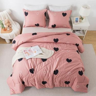 Imagem de Caressma Conjunto de edredom para meninas, tamanho casal, rosa pálido, fofo, amor, sexy, para todas as estações, conjunto de edredom de microfibra macia, 3 peças com fronhas