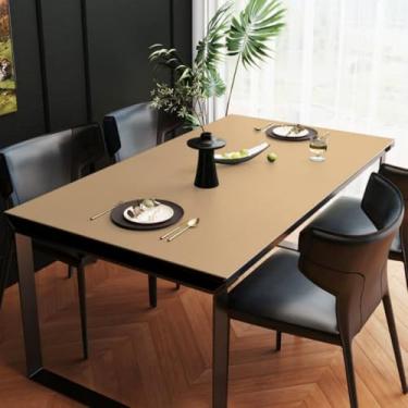 Imagem de Almofada de mesa de material PU de cor sólida, toalha de mesa impermeável de luxo, capa de mesa resistente a manchas para mesas retangulares - cáqui ||70 x 70 cm