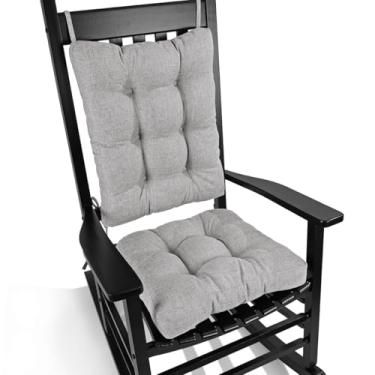 Imagem de BUYUE Conjunto de almofadas de cadeira para cadeira de balanço, almofada de encosto e almofada de assento com gravatas, tecido original antiderrapante para idosos sentados, cinza claro