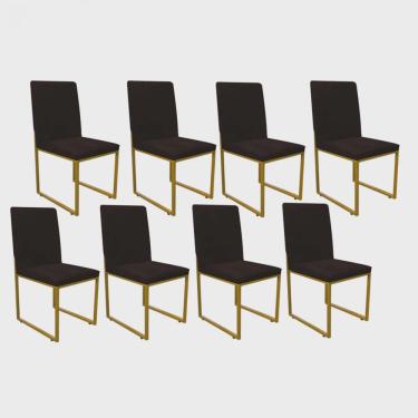 Imagem de Kit 08 Cadeiras Para Sala de Jantar Escritório Office Stan Industrial Ferro Dourado Corino Marrom - Ahazzo Móveis