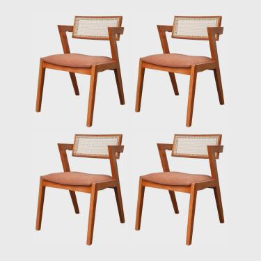 Imagem de Kit 4 Cadeiras em Madeira Maciça, Rattan de Fibra 100% Natural e Estofada Verona Authentic
