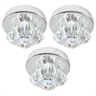 Imagem de Kit 3 Plafon Spot Cristal Sobrepor Prata Polido Banheiro