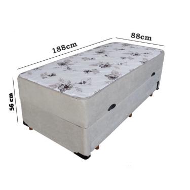 Imagem de Cama Box Baú Solteiro Conjugada de Mola com Cama Auxiliar Bicama 3 em 1 Suede Bege