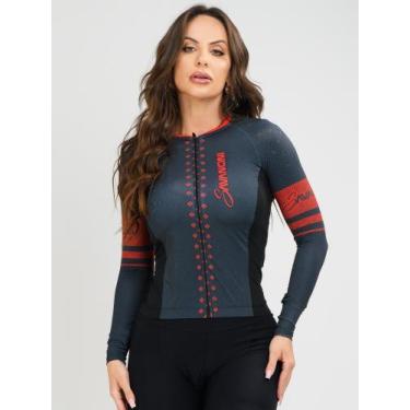 Imagem de Camisa Para Ciclismo Manga Longa Feminina Evolution Vermelho Savancini