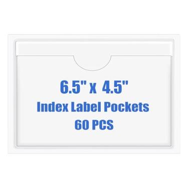 Imagem de Origin-Joy 60 bolsos autoadesivos para cartão com abertura superior, porta-etiquetas de plástico transparente para cartões de notas, biblioteca e negócios, bolsos de etiquetas adesivas e porta-cartões