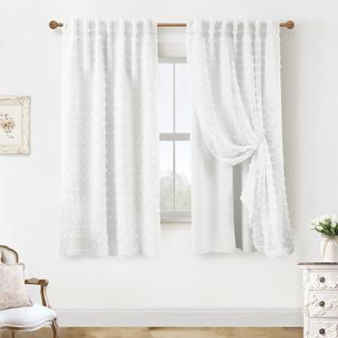 Imagem de Cortinas elegantes e bonitas semi blackout de 182 cm de comprimento para sala de estar, cortinas brancas Boho Farmhouse pretas para quarto de meninas para sala moderna 2025