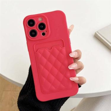Imagem de Capa tipo carteira com padrão de treliça da moda para iPhone 15 14 11 12 13 Pro Max Plus XS X XR Capa de silicone macio com compartimento para cartão, vermelho fluorescente, para 7 ou 8 ou SE