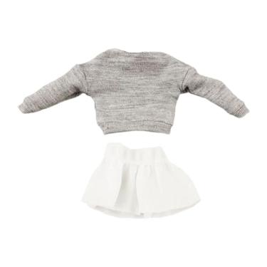 Imagem de Almencla 1/12 Pullover de manga longa e fantasia de saia Moda Drop ombro para figuras de ação de 6 polegadas BJD Acessórios de roupas de boneca , Top Cinza