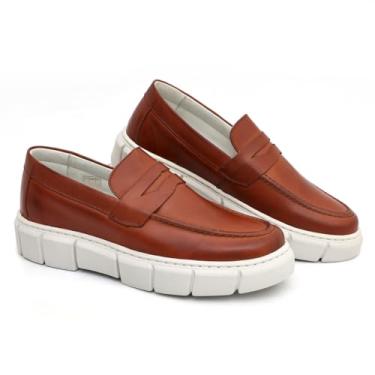 Imagem de Sapato Slipper Masculino em Couro Legítimo Sola Tratorada Premium, Castor,43