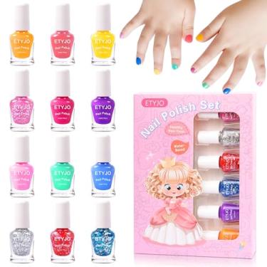 Imagem de ETYJO Conjunto de esmalte infantil – 12 cores com glitter, não tóxico, removível à base de água, secagem rápida, perfeito para meninas e crianças pequenas